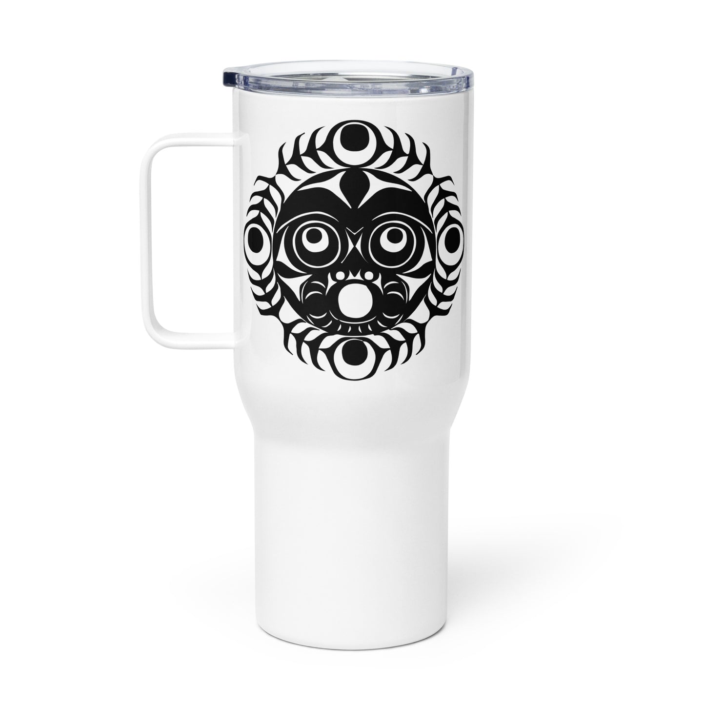 "Sun Mask" Travel mug with a handle