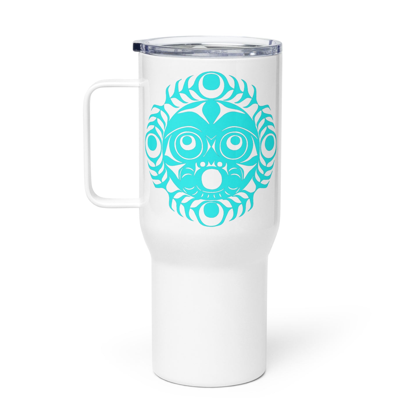 "Sun Mask" Travel mug with a handle