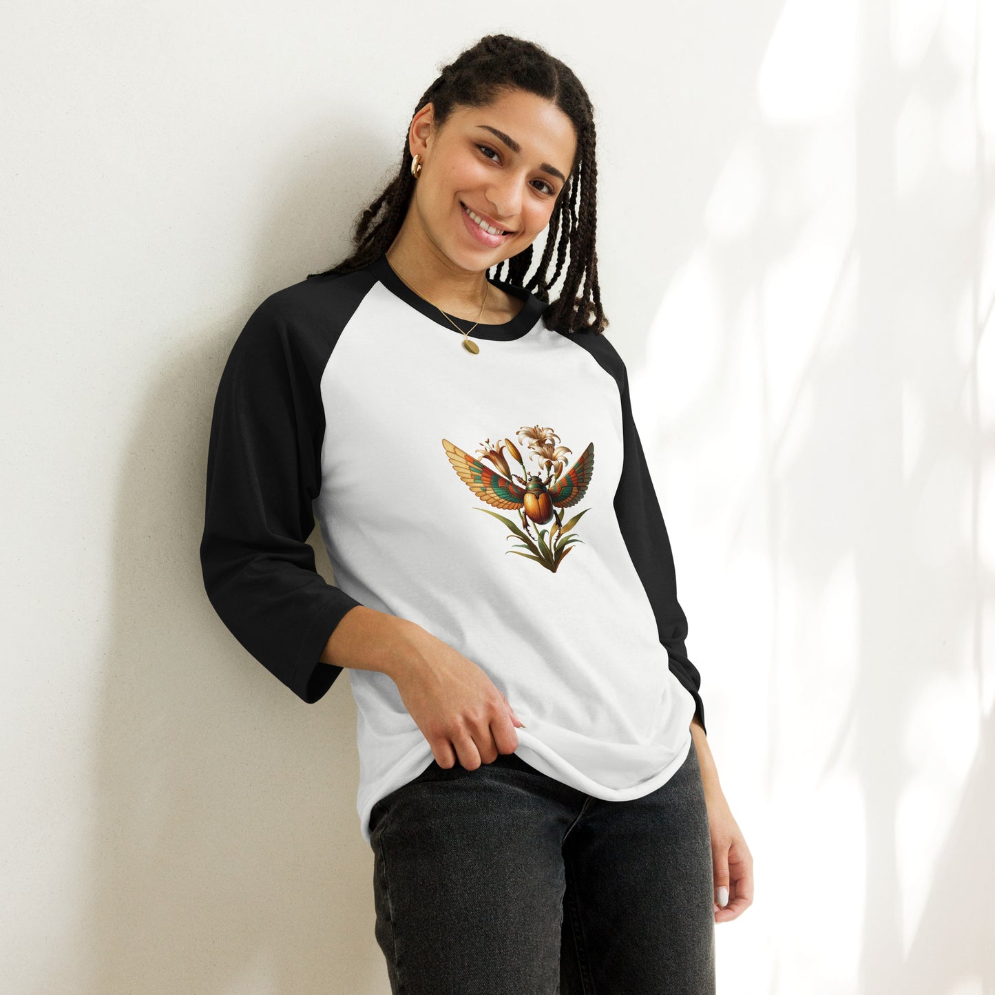"Scarab Rising" 3/4 sleeve raglan shirt