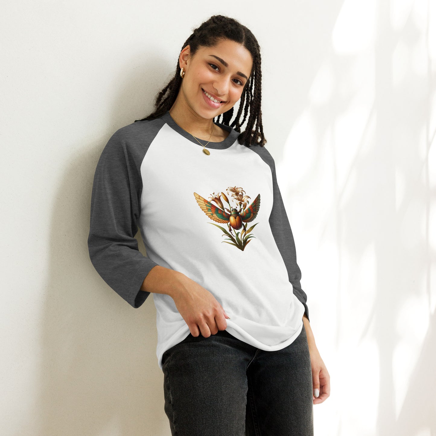 "Scarab Rising" 3/4 sleeve raglan shirt