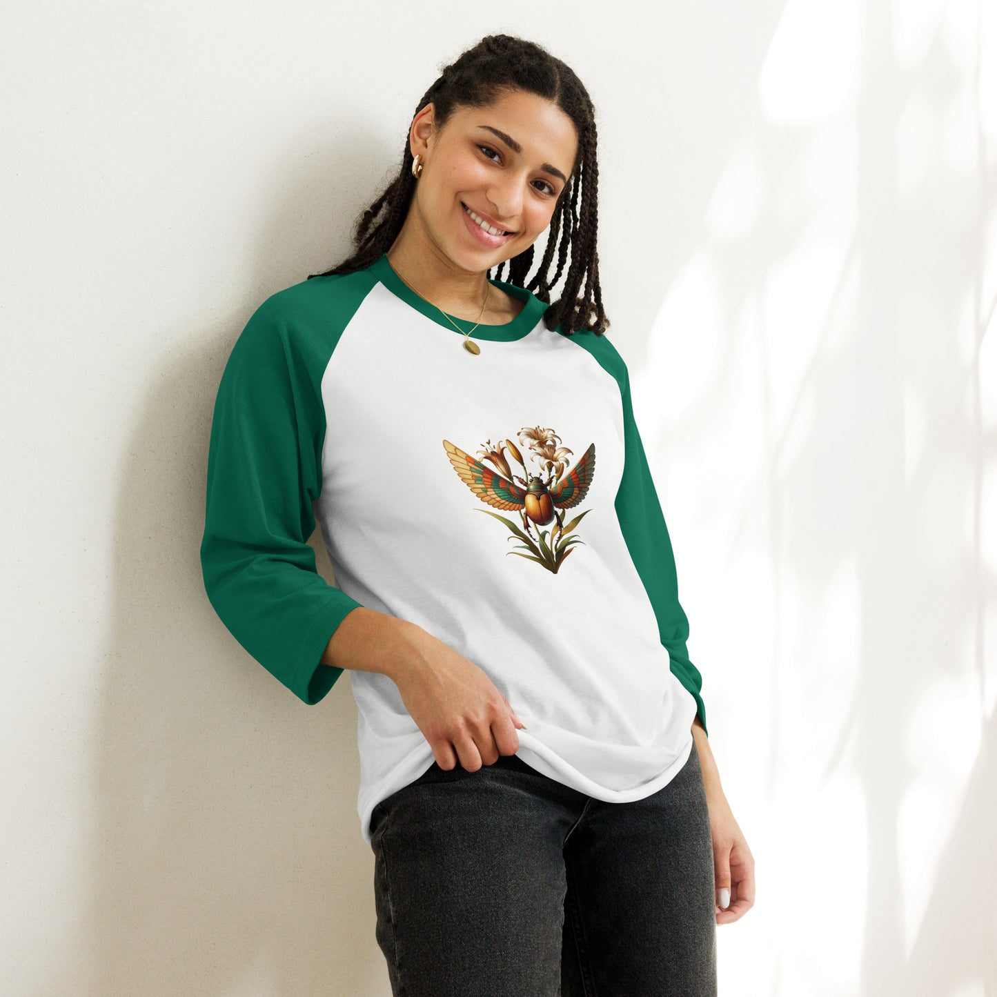 "Scarab Rising" 3/4 sleeve raglan shirt