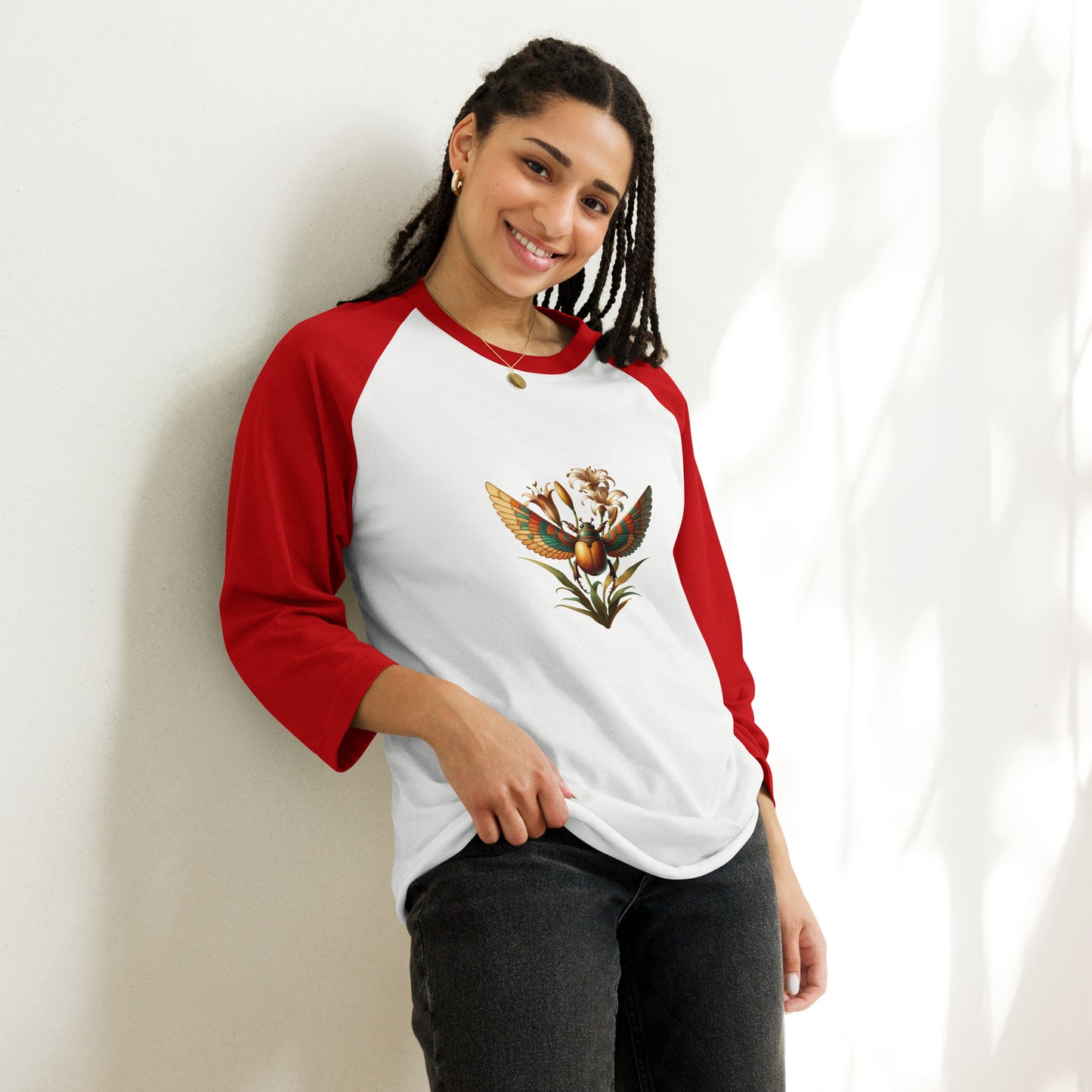 "Scarab Rising" 3/4 sleeve raglan shirt