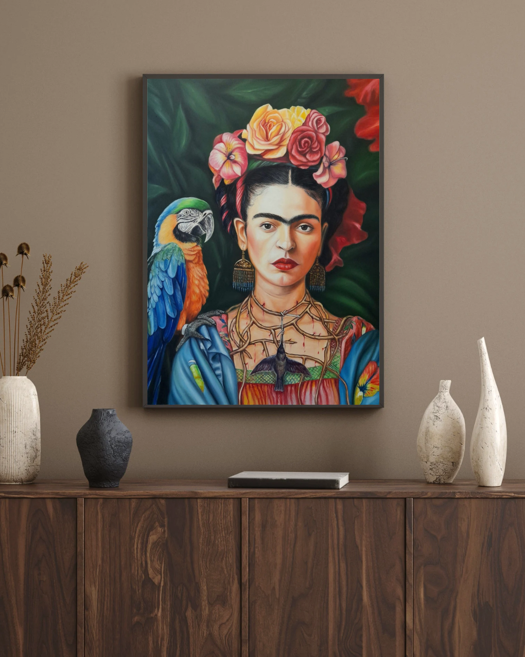 "Frida's Parrot" Framed canvas