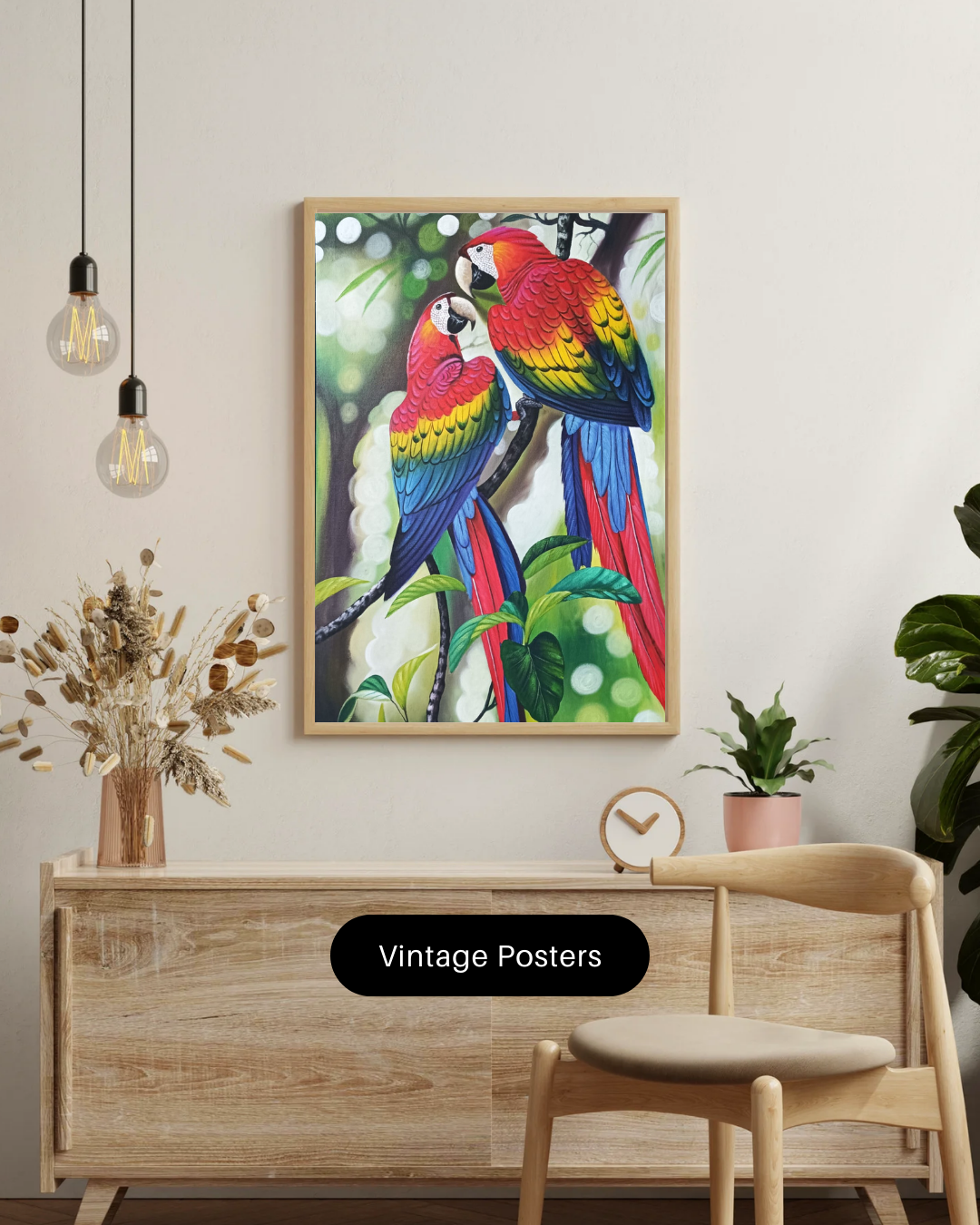 "Parrots" Framed canvas