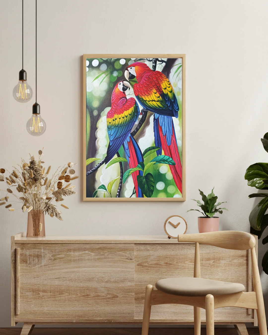 "Parrots" Framed canvas