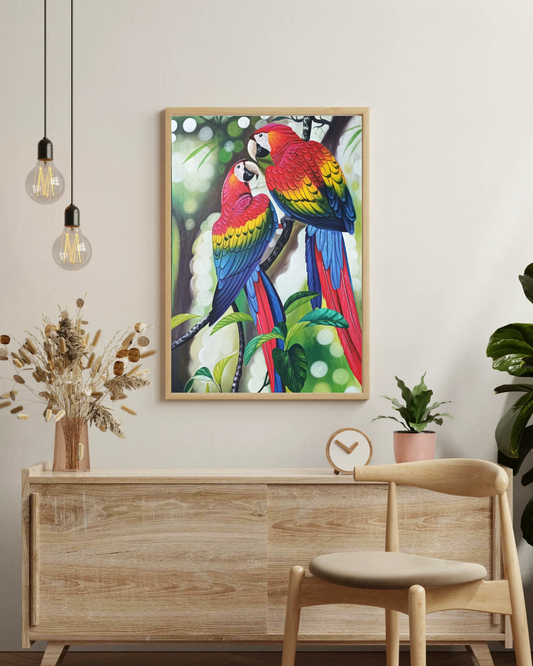 "Parrots" Framed canvas