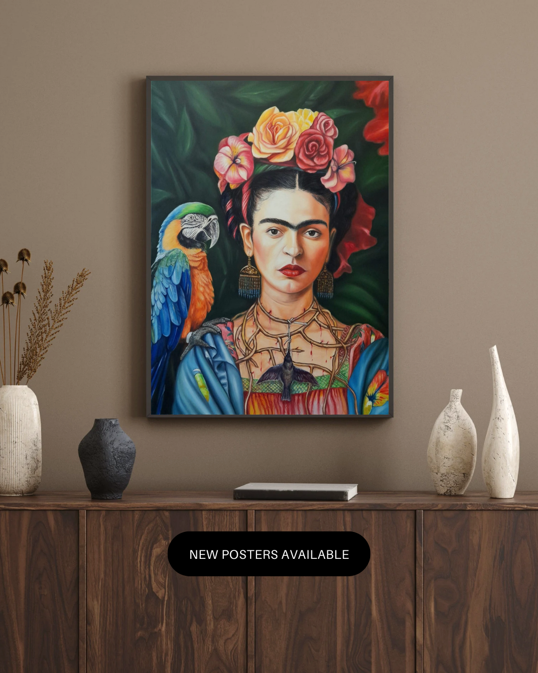 "Frida's Parrot" Framed canvas