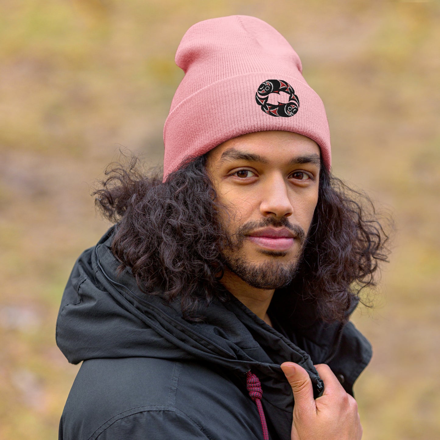 "Twin Salmon" Cuffed Beanie