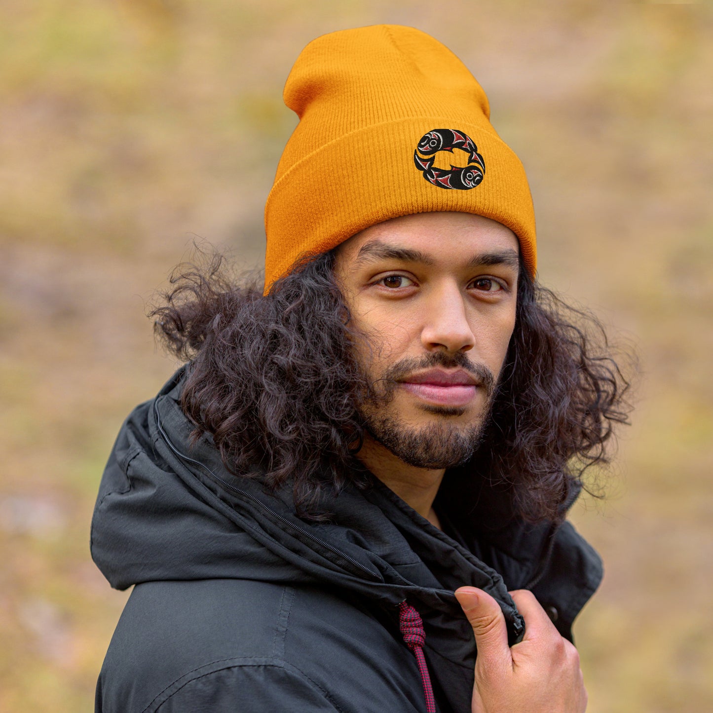 "Twin Salmon" Cuffed Beanie