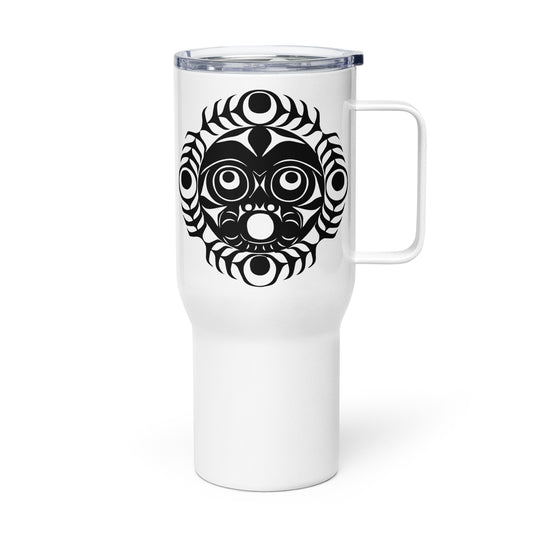 "Sun Mask" Travel mug with a handle