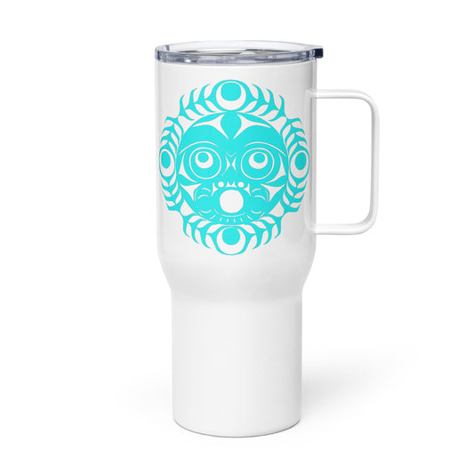 "Sun Mask" Travel mug with a handle