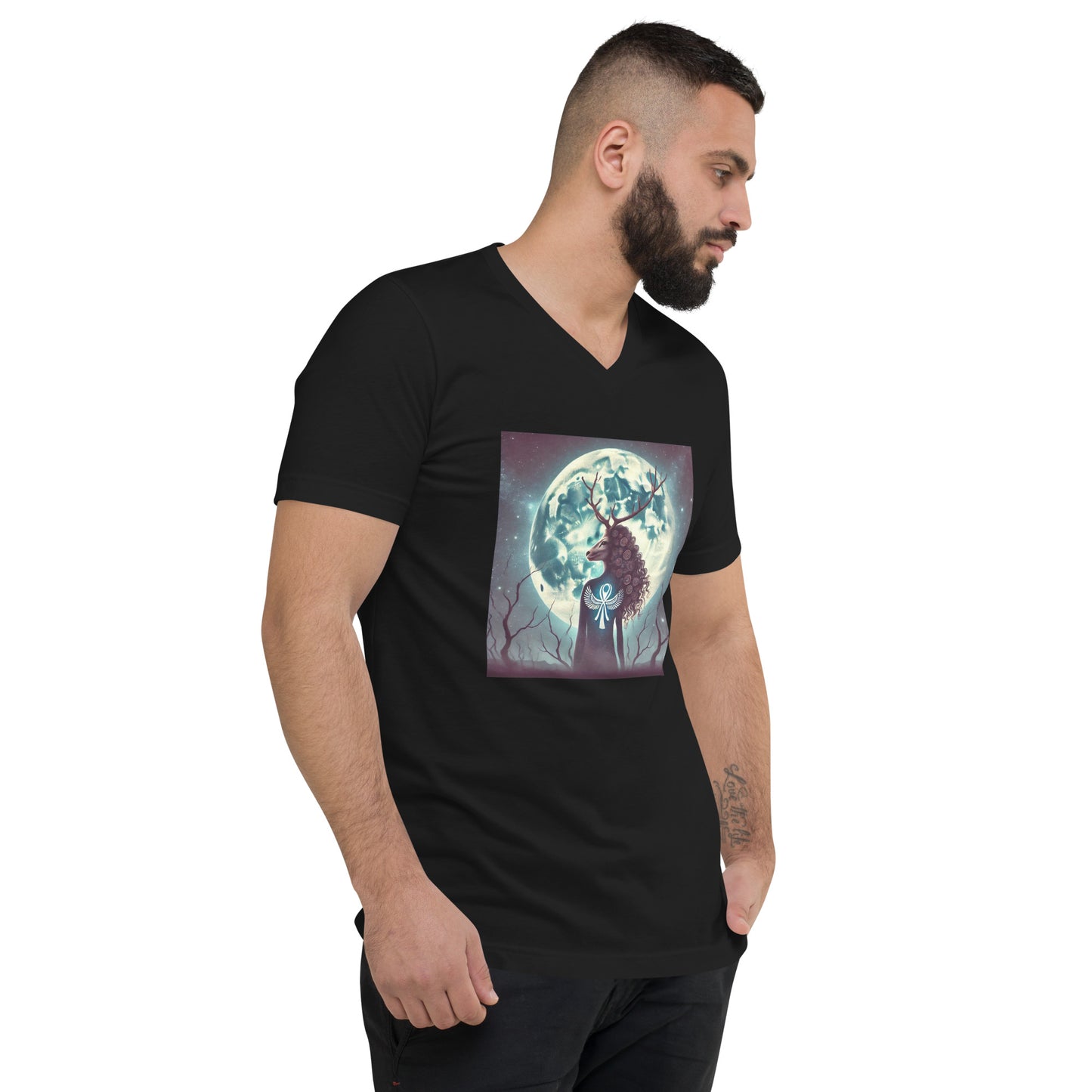 "Deer Woman Buck Full Moon" Unisex Short Sleeve V-Neck T-Shirt